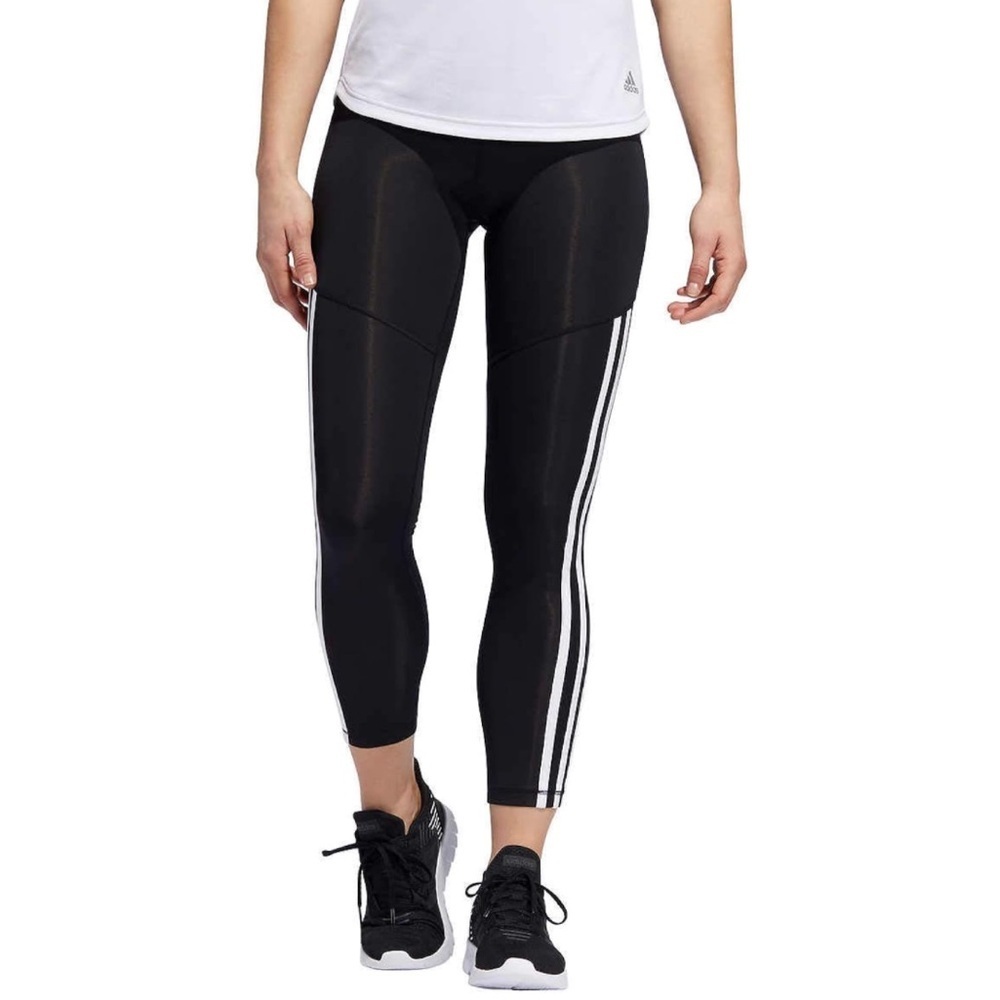 🆕 ADIDAS Woman’s Black Leggings with Triple White Stripes Size M - Picture 2 of 7